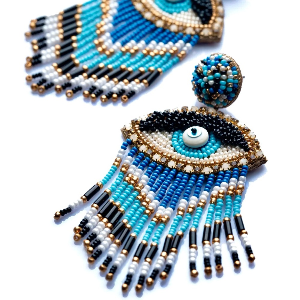 NWT Deepa Gurnani Beaded Fringe Chandeliers - Picture 15 of 16